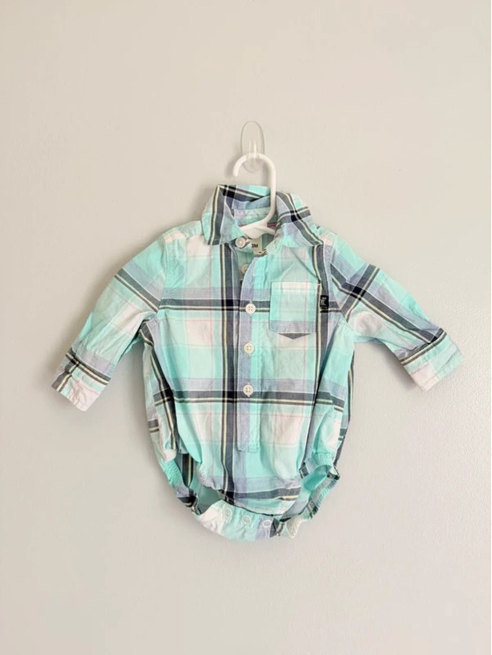 Baby B’gosh Aqua Plaid Button Down Bodysuit 0-3M